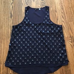 Dex Navy silk tank with sequined overlay size L